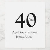 40 years aged to perfection birthday name simple  wijn etiket (Enkel label)