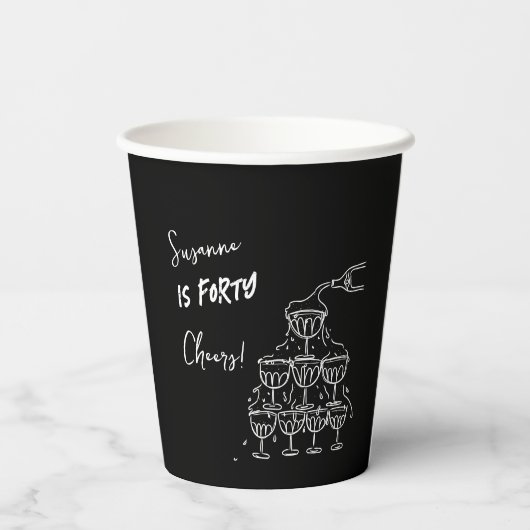 40 years Birthday Champagne tower funky Papieren Bekers (Achterkant)