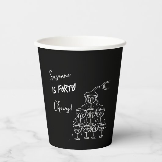 40 years Birthday Champagne tower funky Papieren Bekers (Voorkant)