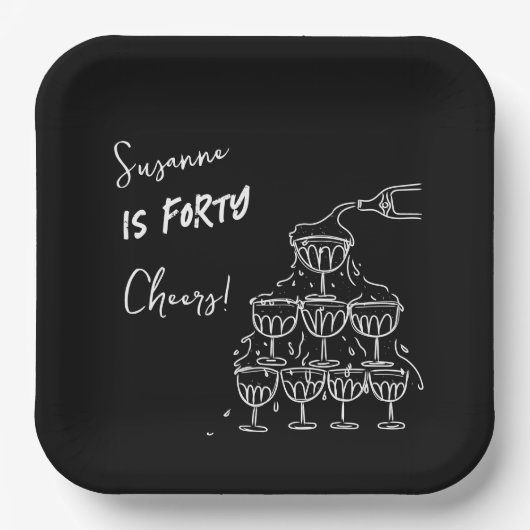 40 years Birthday Champagne tower funky Papieren Bordje (Voorkant)