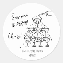 40 years Birthday Champagne tower funky Ronde Sticker
