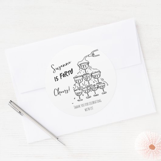 40 years Birthday Champagne tower funky Ronde Sticker (Envelop)