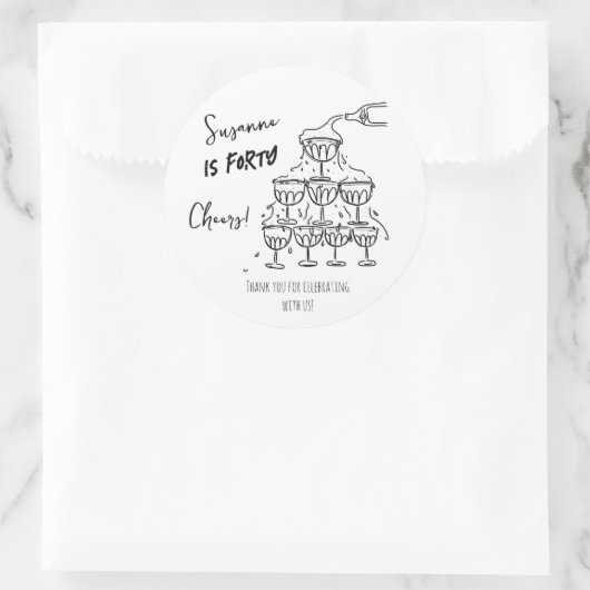 40 years Birthday Champagne tower funky Ronde Sticker (Tas)