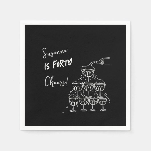 40 years Birthday Champagne tower funky Servet (Voorkant)