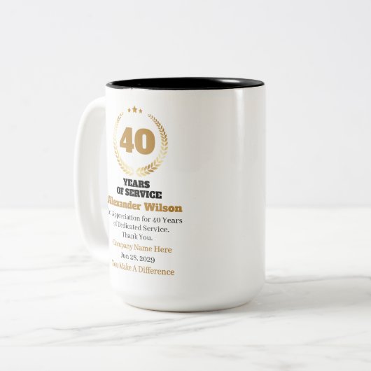 40 Years of Service Employee Appreciation – Custom Tweekleurige Koffiemok (Voorkant links)