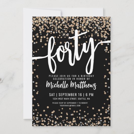 40 Zwart Goud 40ste Verjaardag Kaart (Voorkant)