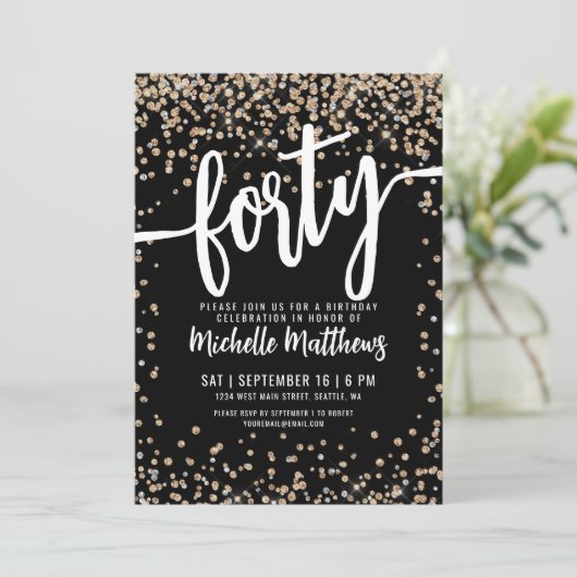 40 Zwart Goud 40ste Verjaardag Kaart (Staand voorkant)