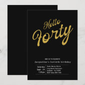 40 zwarte goudmakreel Modern 40e verjaardag uitnod Kaart (Voorkant / Achterkant)
