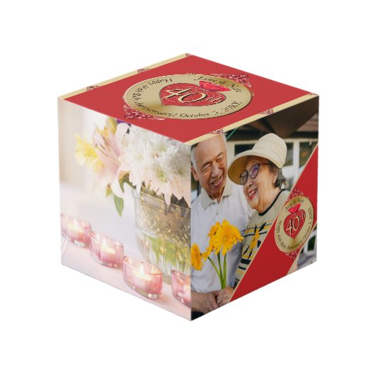40e/15e bruiloft Jubileum Ruby Photo Cube Kubus (Voorkant hoekig)