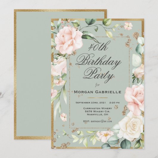 40e 40 40 40 Veertig Vrouw geboortedag Floral Kaart (Voorkant / Achterkant)