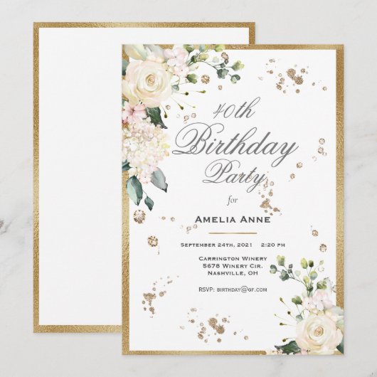 40e 40 40e verjaardag Floral Vrouw Kaart (Voorkant / Achterkant)