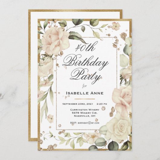 40e 40 40e verjaardag - Waterverf van 40e verjaard Kaart (Voorkant / Achterkant)