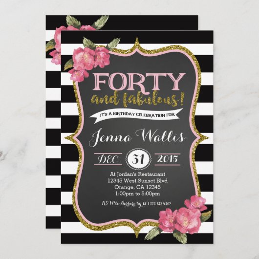 40e 40e en geweldige uitnodiging van de verjaardag (Voorkant / Achterkant)