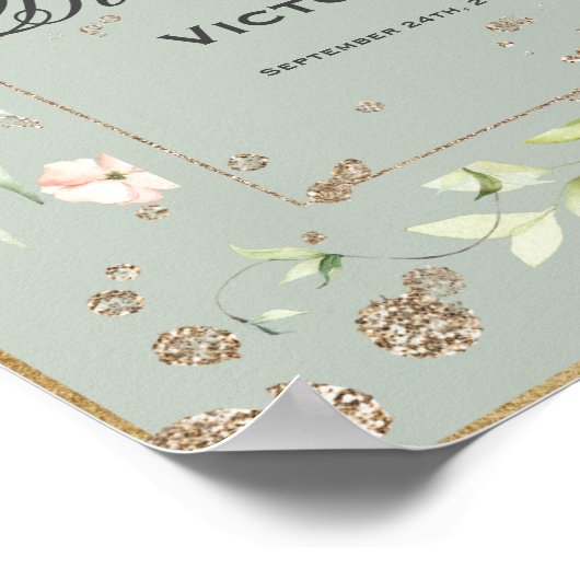 40e 40e verjaardag Floral Sage Green Poster (Hoek)