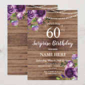 40e 50e 60 Verrassingsfeest Paarse Hout Kaart (Voorkant / Achterkant)