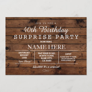 40E 50E 60E BIRTHDAY PARTIJ WOOD SURPRISE INVITE KAART