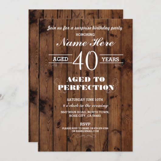 40e 50e 60e LEEFTIJD VERJAARDAGSFEESTJE HOUT UITNO Kaart (Voorkant / Achterkant)