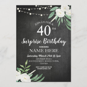 40e 50e 60e Surprise Birthday Party Chalk Invite Kaart