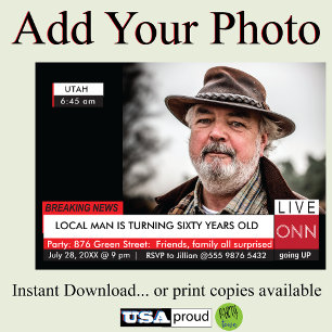 40e 50e 60e verjaardag mannen grappige tv-nieuws kaart