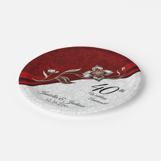 40e, 52e of 80e Jubileum van Ruby Floral Papieren Bordje (Gekanteld)