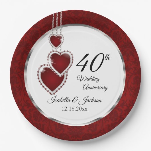 40e, 52e of 80e Ruby Wedding Jubileum Papieren Bordje (Voorkant)