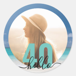 40e aangeboren strand foto op maat ronde sticker