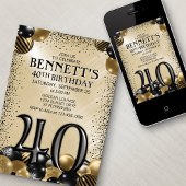 40e ballonnen zwart goud verjaardag kaart