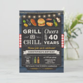40e BBQ Grill and Chill Birthday Invitation Kaart (Staand voorkant)