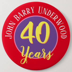 40e Birthday-badge aan personaliseren. Ronde Button 6,0 Cm