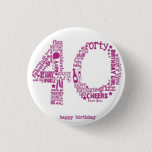 ****40e BIRTHDAY BADGE**** Ronde Button 3,2 Cm (Voorkant)