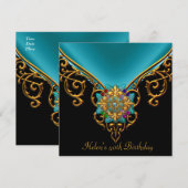 40e Birthday Black Blauwgroen Blue Gold jewel Kaart (Voorkant / Achterkant)