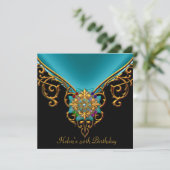 40e Birthday Black Blauwgroen Blue Gold jewel Kaart (Staand voorkant)