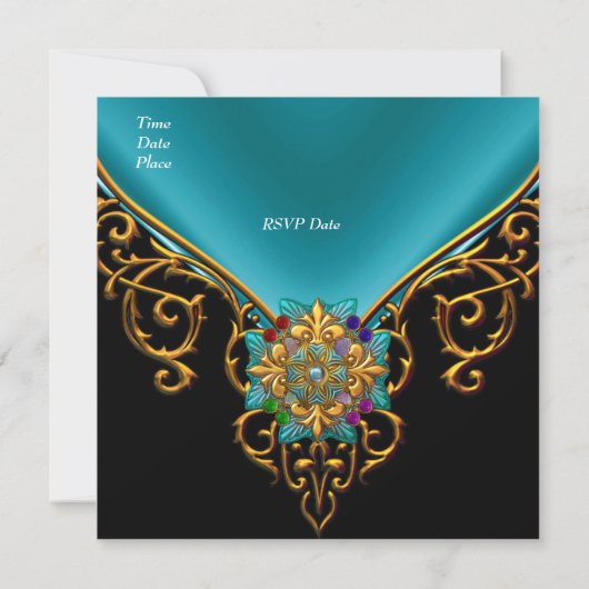 40e Birthday Black Blauwgroen Blue Gold jewel Kaart (Achterkant)