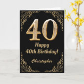 40e Birthday Black en Gold Glitter Lijst Kaart (Gele Bloem)