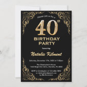 40e Birthday Black en Gold Glitter Lijst Kaart (Voorkant)