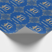 40e Birthday Blue en Gold Glitter Lijst Cadeaupapier (Hoek)