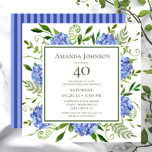 40e Birthday Blue Hydrangeas Kaart