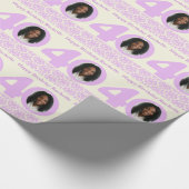 40e Birthday foto demask crème paars wrapping Cadeaupapier (Hoek)