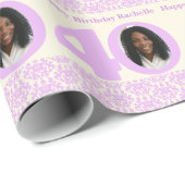 40e Birthday foto demask crème paars wrapping Cadeaupapier (Rol Hoek)