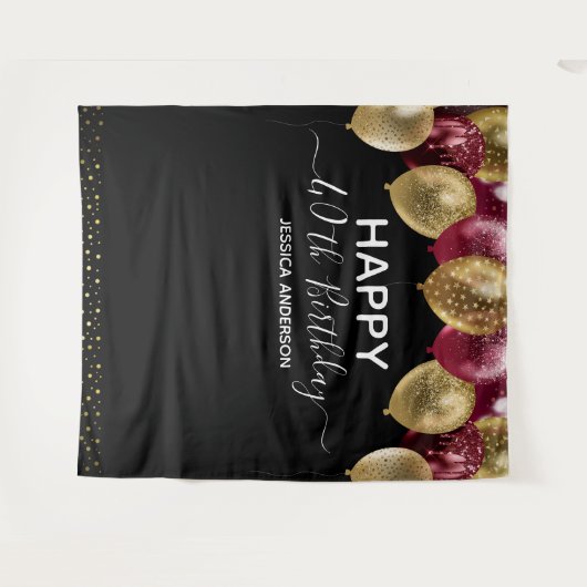 40e Birthday Gold Burgundy Black ballon Wandkleed (Voorkant (horizontaal))
