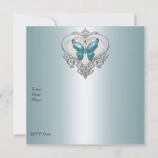 40e Birthday Heart Soft Blauwgroen Blue Butterfly Kaart (Achterkant)