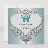 40e Birthday Heart Soft Blauwgroen Blue Butterfly Kaart (Voorkant)