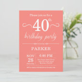 40e Birthday Invitation Coral Kaart (Staand voorkant)