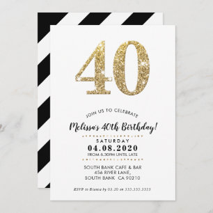 40E BIRTHDAY PARTIJ INVITE modern goudglitter Kaart