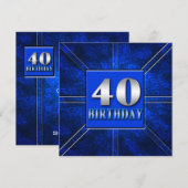 40E BIRTHDAY PARTIJINVITATIE - BLAUW/SILVER KAART (Voorkant / Achterkant)