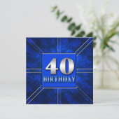 40E BIRTHDAY PARTIJINVITATIE - BLAUW/SILVER KAART (Staand voorkant)