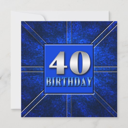 40E BIRTHDAY PARTIJINVITATIE - BLAUW/SILVER KAART (Voorkant)