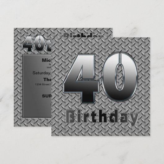 40e BIRTHDAY PARTIJINVITATIE - METAAL Kaart (Voorkant / Achterkant)