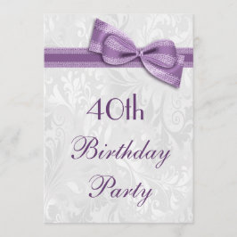 40e Birthday Party Damask and Faux Bow Kaart