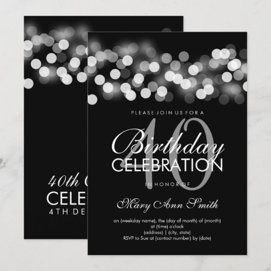 40e Birthday Party Silver Hollywood Glam Kaart (Voorkant / Achterkant)